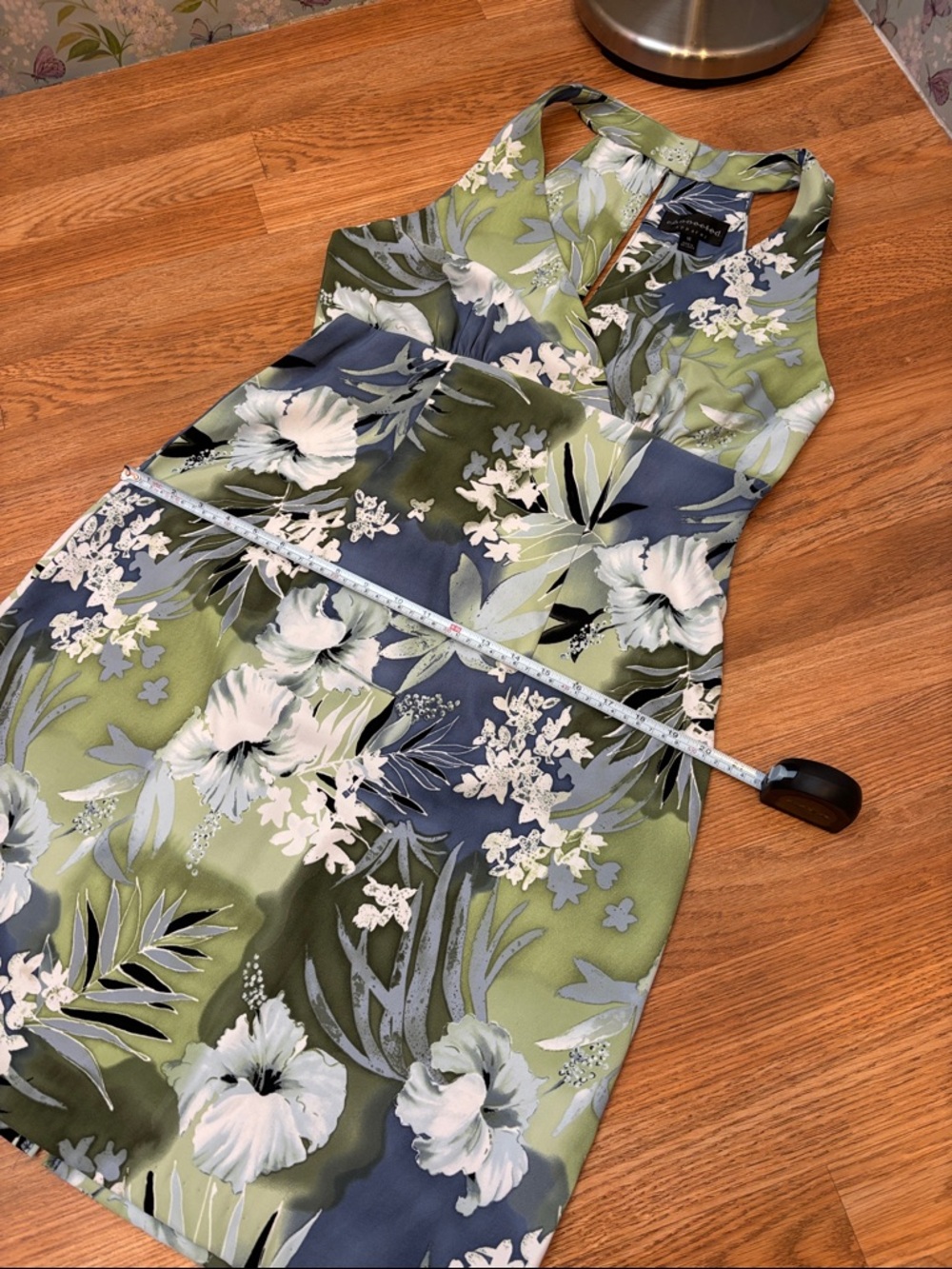 Connected Apparel green and blue tropical print sleeveless sheath dress. Size 16 - Picture 15 of 17